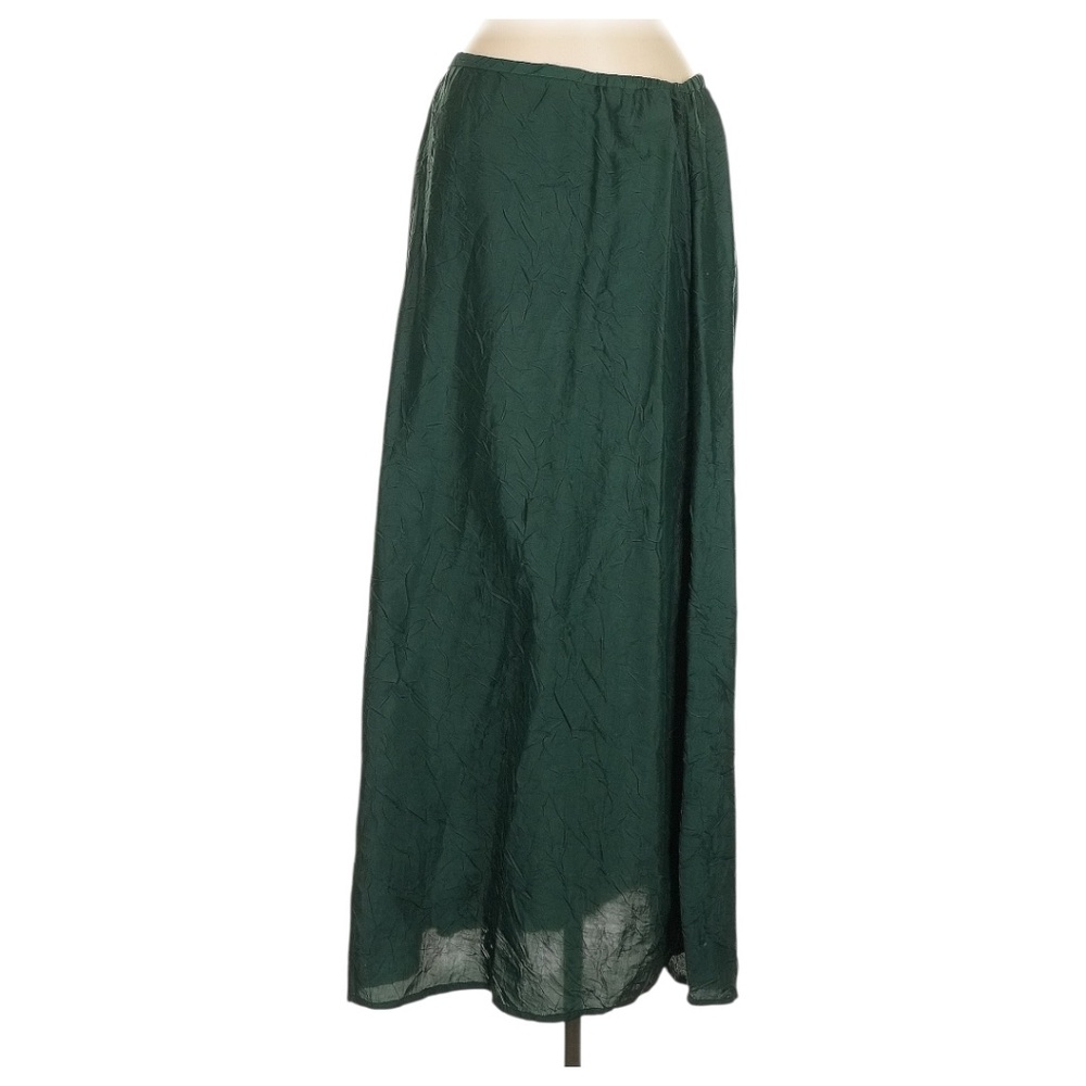 Eileen Fisher 100% Silk Forest Green Maxi Skirt Size Medium